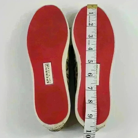 Sperry Top Sider Boat Shoes Leopard Tan Black White Gold Ribbon Laces Size 6M - Picture 12 of 15